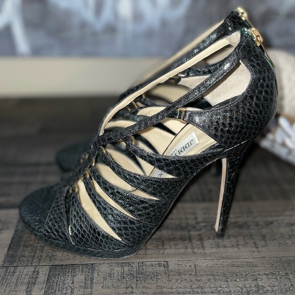 JIMMY CHOO beautiful emerald GREEN python shoes SZ 9.5 - Picture 2 of 9